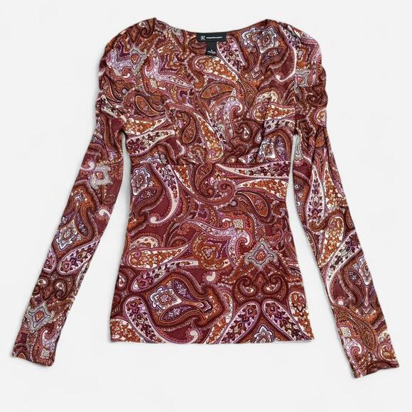 INC International Concepts Orange & Purple Paisley Mesh Long Sleeve Whimsy Top - Picture 5 of 7